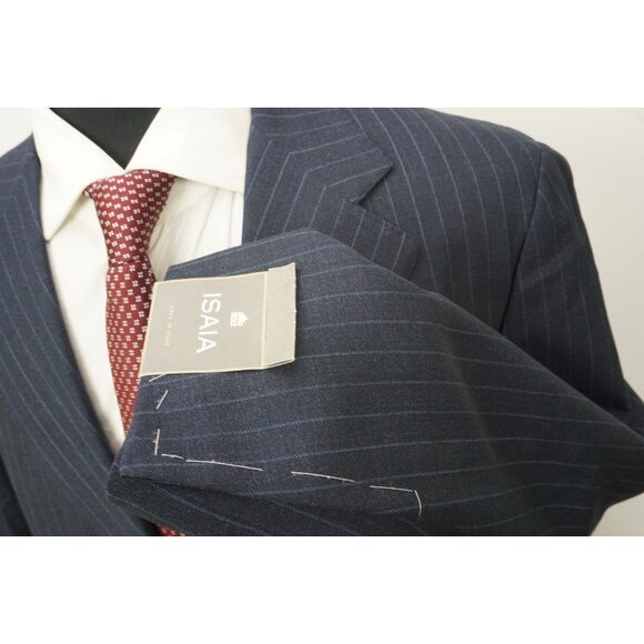 Isaia Sirio A Blue Mohair Wool Striped 2 Pc Suit Jacket Pants Sz 44R Brand New - Picture 5 of 11